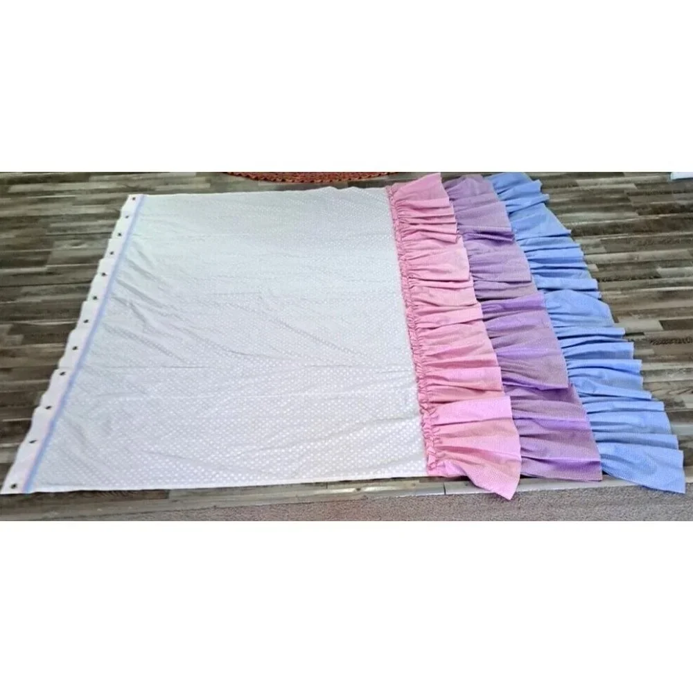 Fabric Shower Curtain Gingham Ruffled Polka Dot Pink Blue Purple Fun Colorful